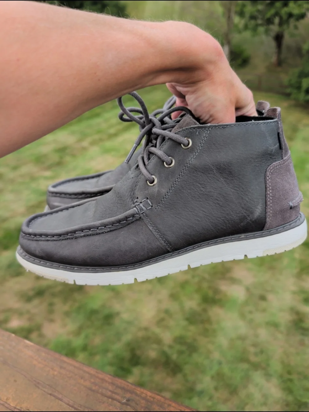 TOMS Mens Navi Moc Chukka Leather Waterproof Boot - Smoke Grey Sz 8